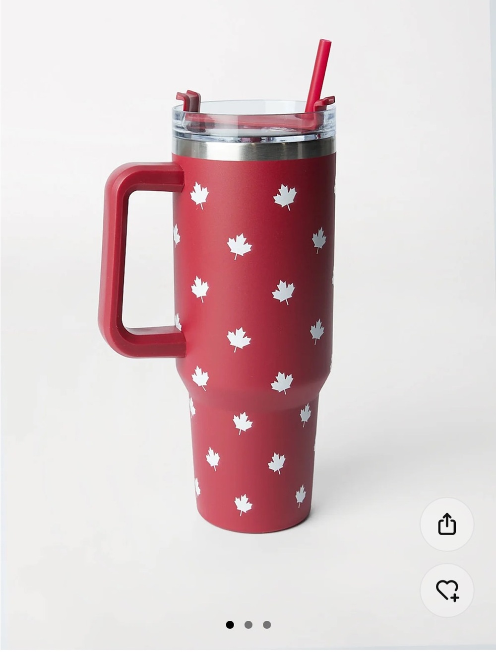 Red Maple Leaf Insulated Travel Tumbler with Handle For Team Canada 🇨🇦